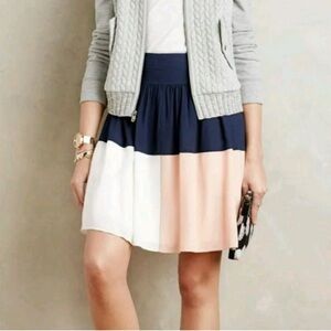 Anthropologie HD in‎ Paris Navy, White, Peach Color Block Skirt Small